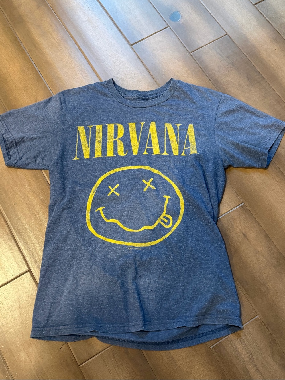 NIRVANA Blue Tee with Yellow Smiley Logo